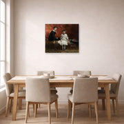 Unframed poster print of John Singer Sargent's Pailleron Children displayed on a wall in a dining room