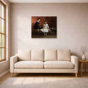 Unframed poster print of John Singer Sargent's Pailleron Children displayed on a wall in a living room