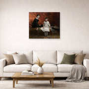 Unframed poster print of John Singer Sargent's Pailleron Children displayed on a wall in a living room