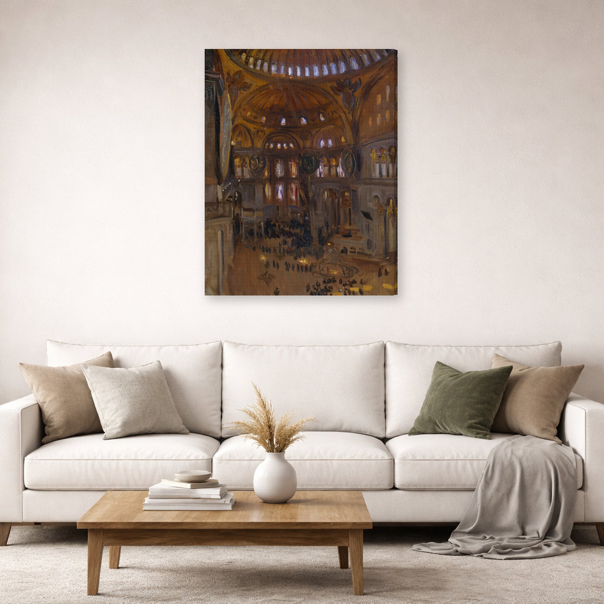 Gallery-wrapped canvas print of John Singer Sargent's Santa Sofia displayed on a wall in a living room