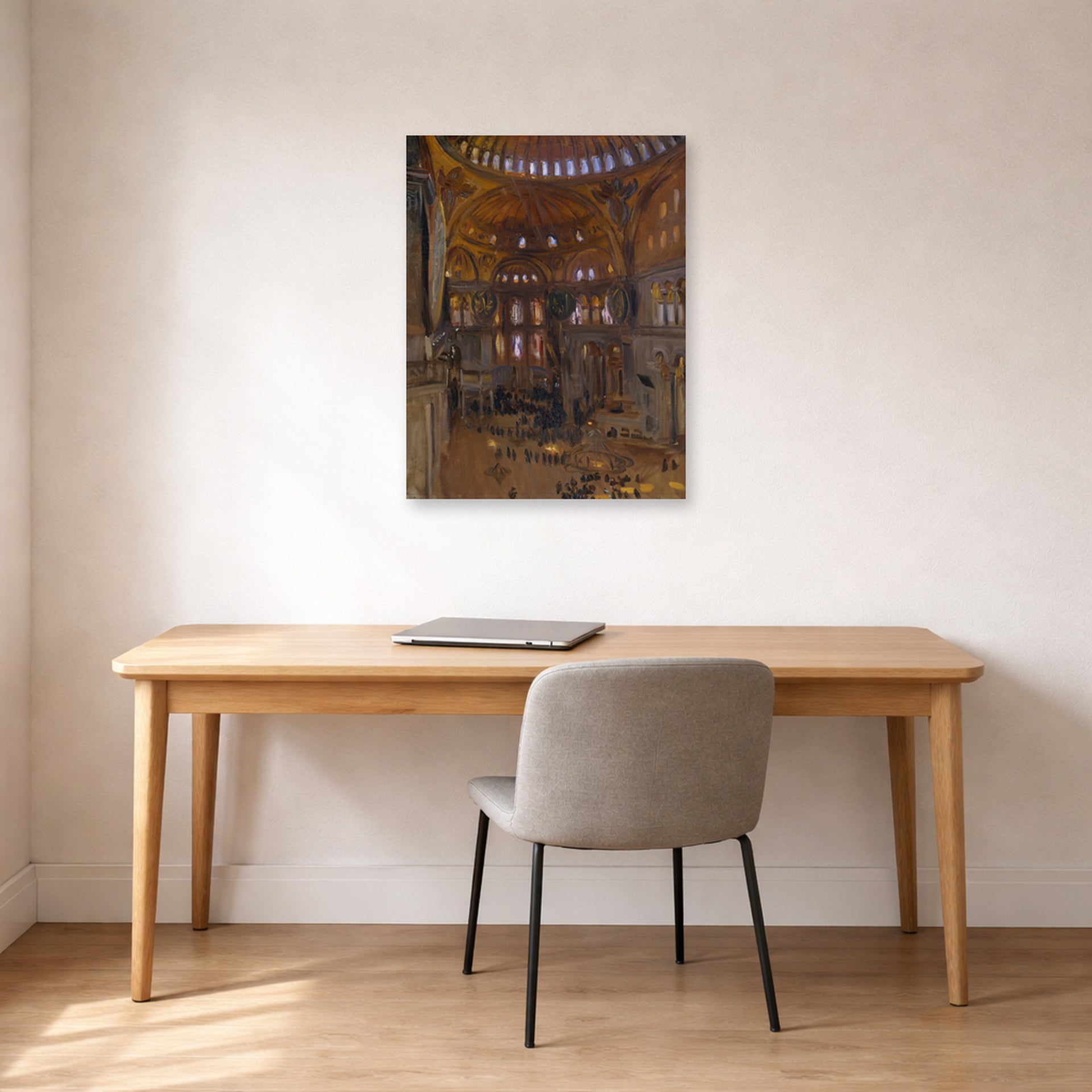 Unframed poster print of John Singer Sargent's Santa Sofia displayed on a wall in an office