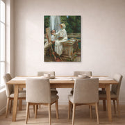 Gallery-wrapped canvas print of John Singer Sargent's The Fountain displayed on a wall in a dining room