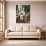 Gallery-wrapped canvas print of John Singer Sargent's The Fountain displayed on a wall in a living room