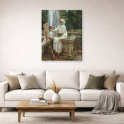 Gallery-wrapped canvas print of John Singer Sargent's The Fountain displayed on a wall in a living room