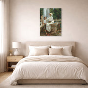 Unframed poster print of John Singer Sargent's The Fountain displayed on a wall in a bedroom