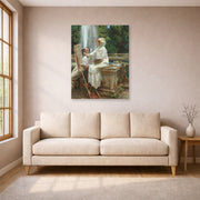 Unframed poster print of John Singer Sargent's The Fountain displayed on a wall in a living room