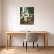 Unframed poster print of John Singer Sargent's The Fountain displayed on a wall in an office