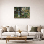 Unframed poster print of John Singer Sargent's The Sketchers displayed on a wall in a living room