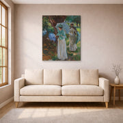 Gallery-wrapped canvas print of John Singer Sargent's Two Girls with Parasols displayed on a wall in a living room