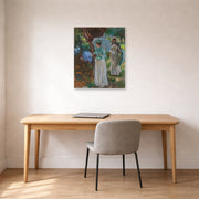 Unframed poster print of John Singer Sargent's Two Girls with Parasols displayed on a wall in an office