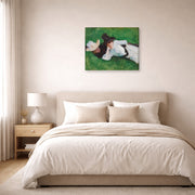Gallery-wrapped canvas print of John Singer Sargent's Two Girls on a Lawn displayed on a wall in a bedroom