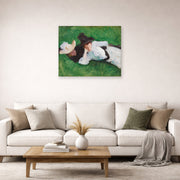 Unframed poster print of John Singer Sargent's Two Girls on a Lawn displayed on a wall in a living room