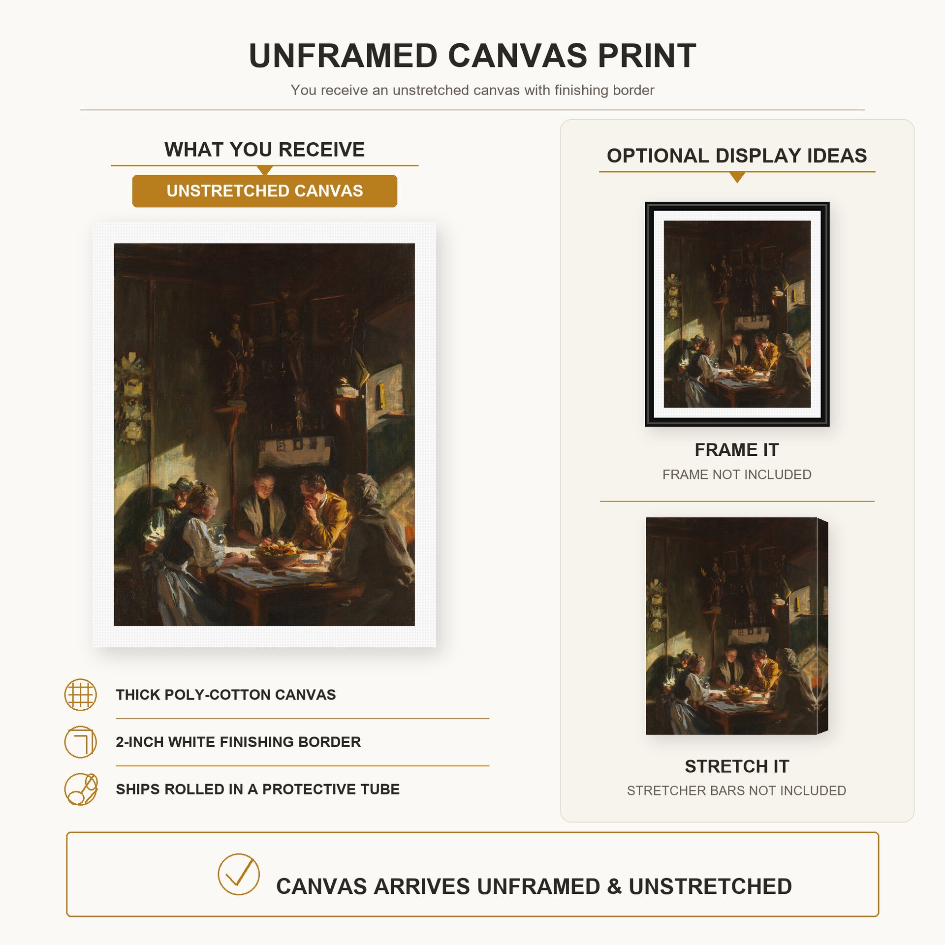John Singer Sargent - Tyrolese Interior canvas print size comparison and framing display infographic