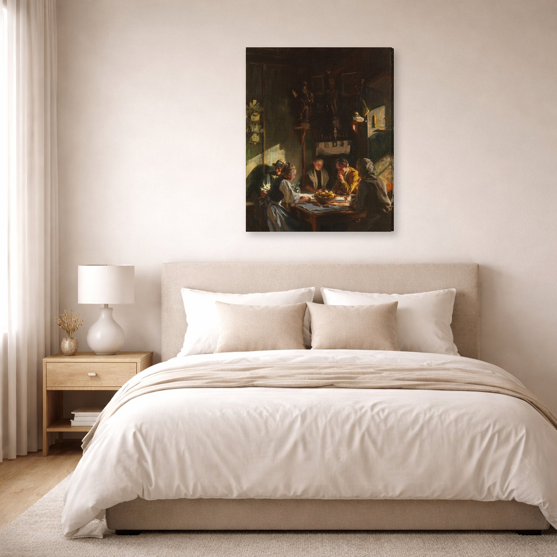 Gallery-wrapped canvas print of John Singer Sargent's Tyrolese Interior displayed on a wall in a bedroom