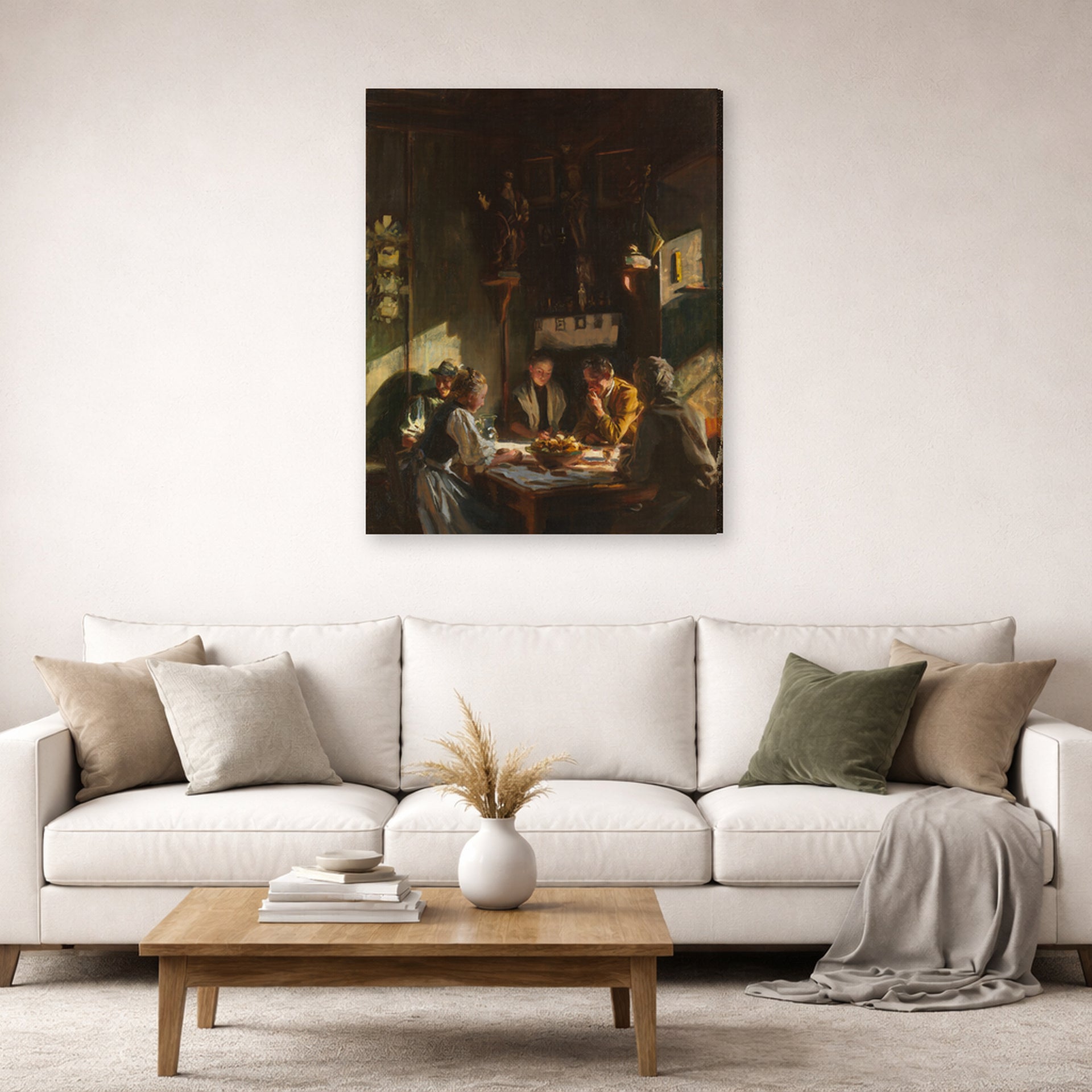 Gallery-wrapped canvas print of John Singer Sargent's Tyrolese Interior displayed on a wall in a living room
