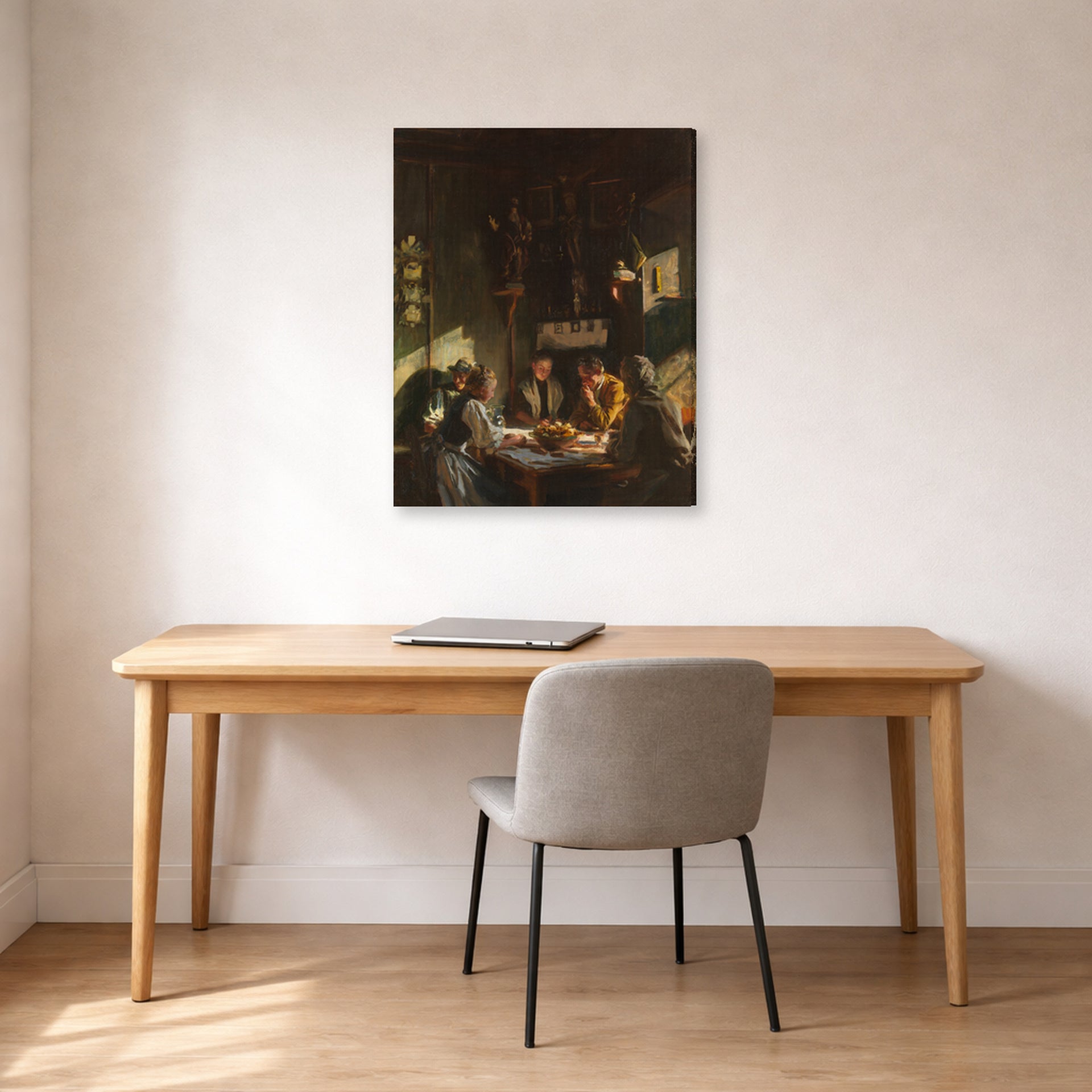 Gallery-wrapped canvas print of John Singer Sargent's Tyrolese Interior displayed on a wall in an office