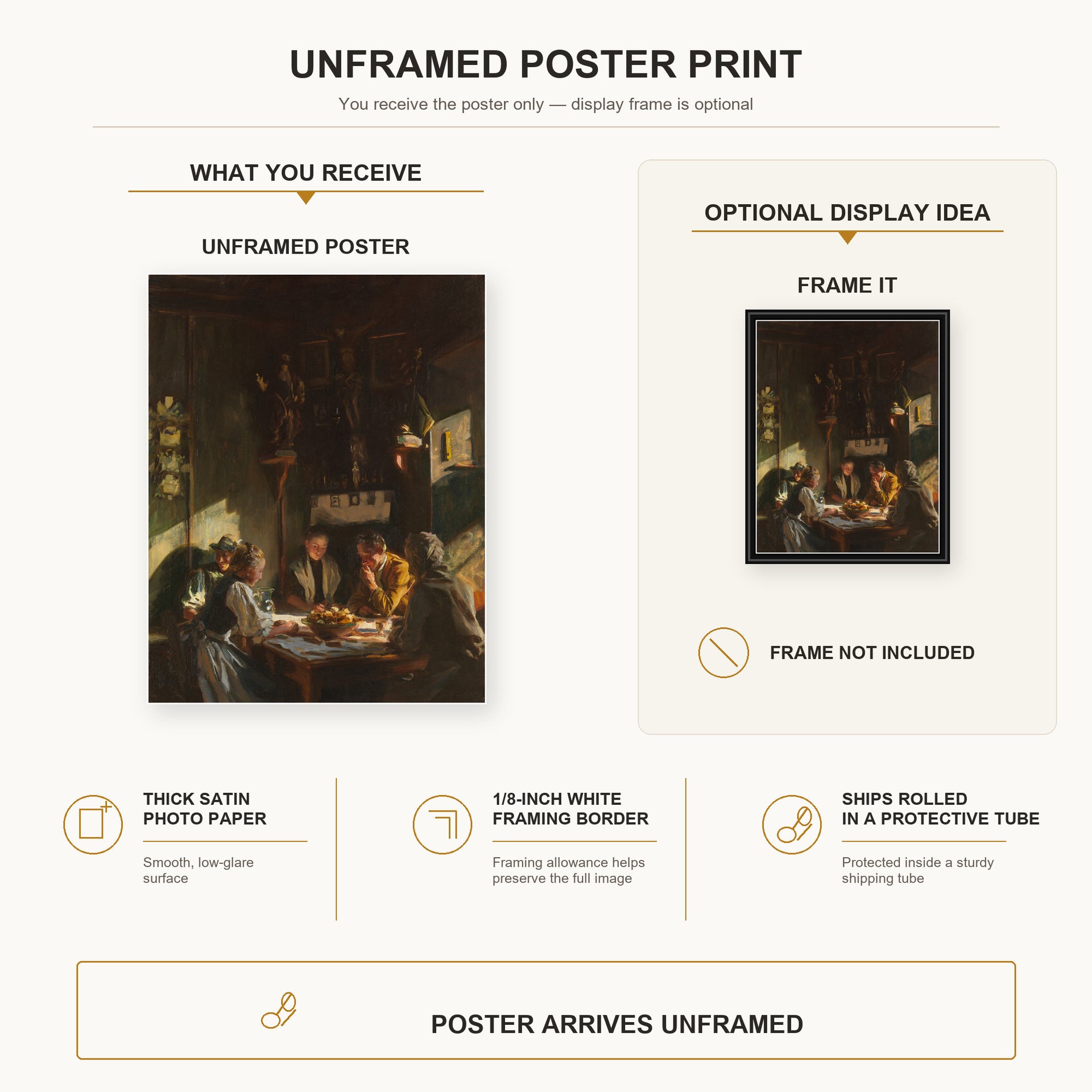 John Singer Sargent - Tyrolese Interior poster print size comparison and framing display infographic