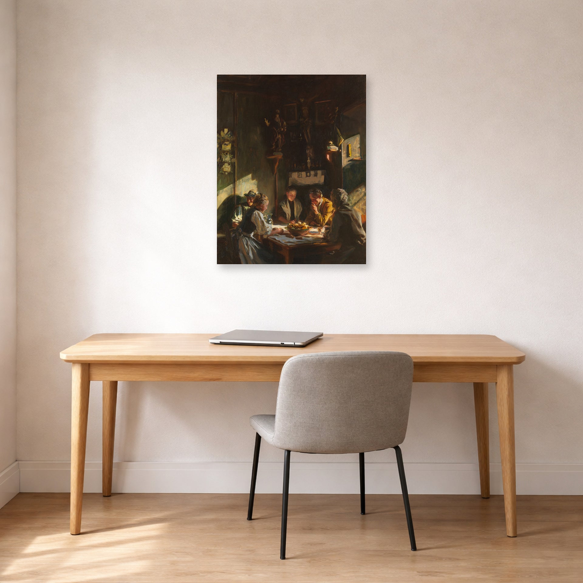 Unframed poster print of John Singer Sargent's Tyrolese Interior displayed on a wall in an office