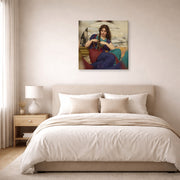 Gallery-wrapped canvas print of John William Godward's A Congenial Task displayed on a wall in a bedroom