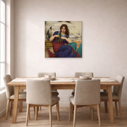 Gallery-wrapped canvas print of John William Godward's A Congenial Task displayed on a wall in a dining room