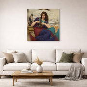 Gallery-wrapped canvas print of John William Godward's A Congenial Task displayed on a wall in a living room