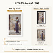 John William Godward - A Pompeian Lady canvas print size comparison and framing display infographic