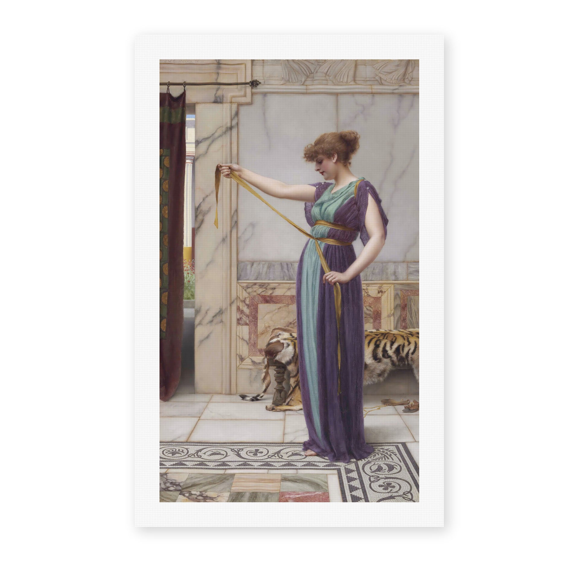 John William Godward's 'A Pompeian Lady' painting reproduced as a rolled canvas print
