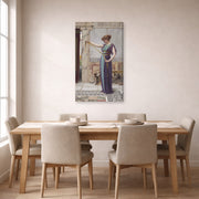 Gallery-wrapped canvas print of John William Godward's A Pompeian Lady displayed on a wall in a dining room