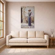 Gallery-wrapped canvas print of John William Godward's A Pompeian Lady displayed on a wall in a living room