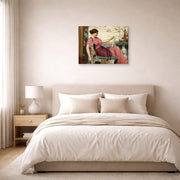 Gallery-wrapped canvas print of John William Godward's An Amateur displayed on a wall in a bedroom
