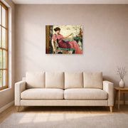 Unframed poster print of John William Godward's An Amateur displayed on a wall in a living room