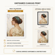 John William Godward - Atalanta canvas print size comparison and framing display infographic