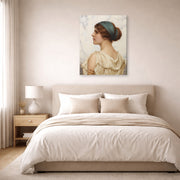 Gallery-wrapped canvas print of John William Godward's Atalanta displayed on a wall in a bedroom