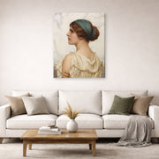 Gallery-wrapped canvas print of John William Godward's Atalanta displayed on a wall in a living room