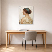 Gallery-wrapped canvas print of John William Godward's Atalanta displayed on a wall in an office