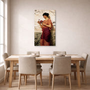 Gallery-wrapped canvas print of John William Godward's Crytilla displayed on a wall in a dining room