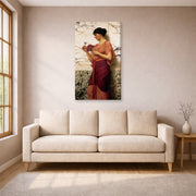 Gallery-wrapped canvas print of John William Godward's Crytilla displayed on a wall in a living room