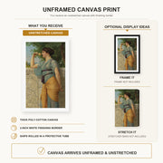 John William Godward - Memories canvas print size comparison and framing display infographic