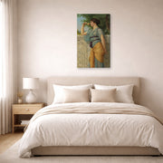 Gallery-wrapped canvas print of John William Godward's Memories displayed on a wall in a bedroom