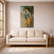 Gallery-wrapped canvas print of John William Godward's Memories displayed on a wall in a living room