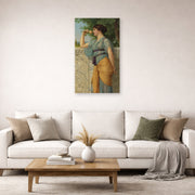 Unframed poster print of John William Godward's Memories displayed on a wall in a living room