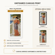 John William Godward - On The Balcony canvas print size comparison and framing display infographic