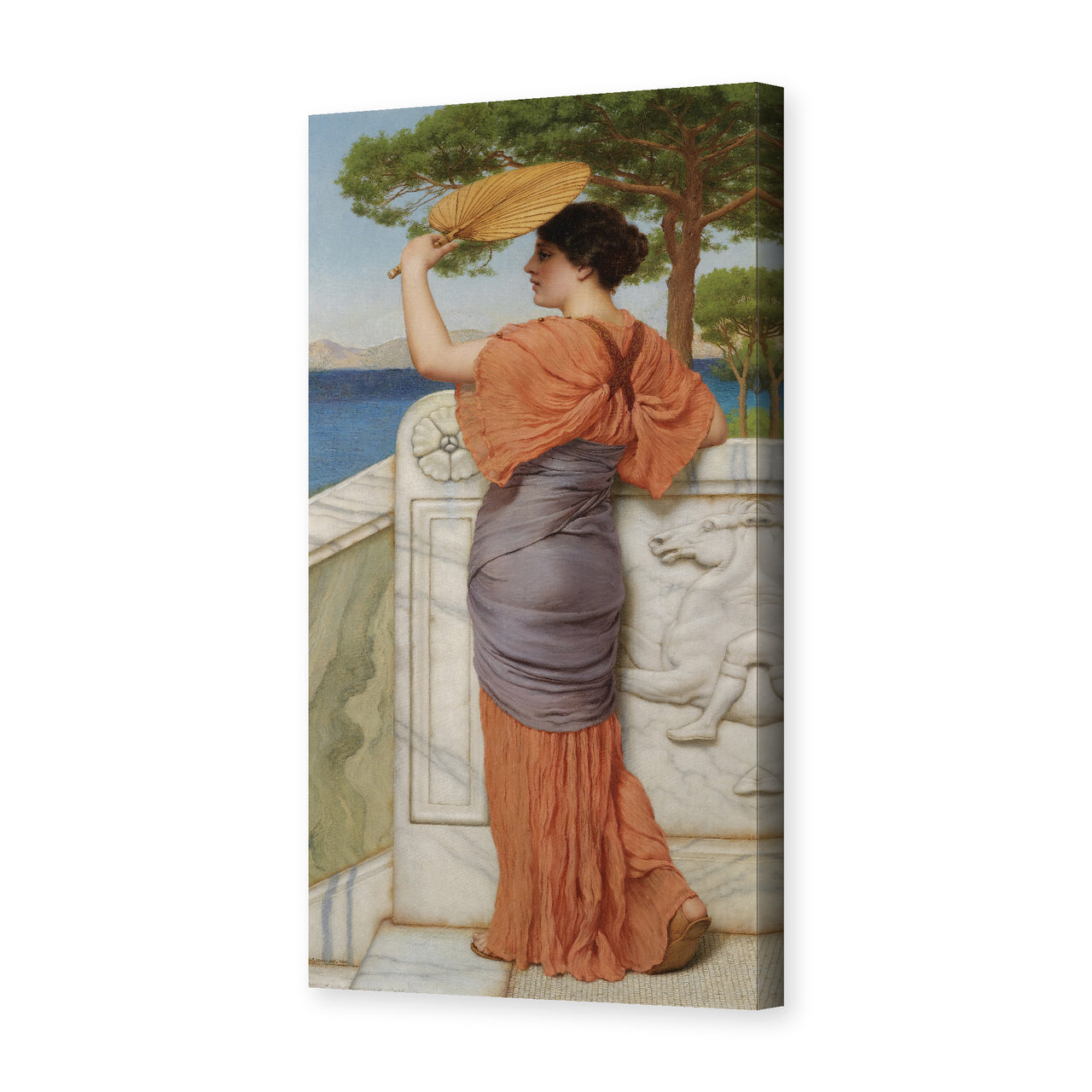John William Godward's 'On The Balcony' painting reproduced as a gallery-wrapped canvas print