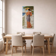 Gallery-wrapped canvas print of John William Godward's On The Balcony displayed on a wall in a dining room