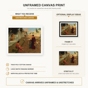 John William Godward - Outside The Gate Of Pompeii canvas print size comparison and framing display infographic