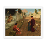 John William Godward's 'Outside The Gate Of Pompeii' painting reproduced as a rolled canvas print