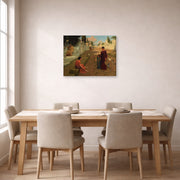 Gallery-wrapped canvas print of John William Godward's Outside The Gate Of Pompeii displayed on a wall in a dining room