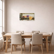Unframed poster print of John William Godward's The Day Dream displayed on a wall in a dining room