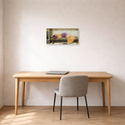 Unframed poster print of John William Godward's The Day Dream displayed on a wall in an office