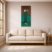 Gallery-wrapped canvas print of John William Waterhouse's Circe Invidiosa displayed on a wall in a living room